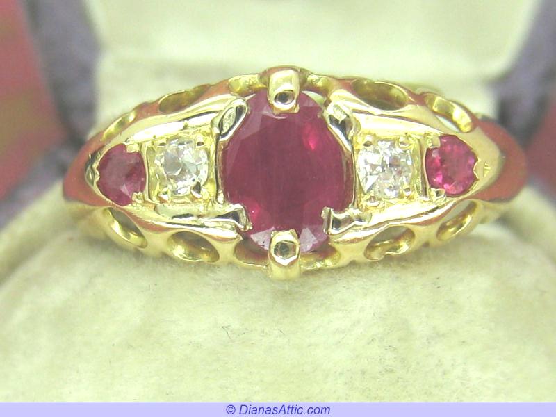 ANTIQUE 18ct GOLD ART DECO 1915 RUBY & DIAMOND RING | eBay