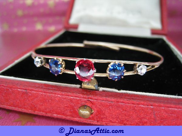 ANTIQUE   GOLD   RUBY  SAPPHIRE & DIAMOND BANGLE  