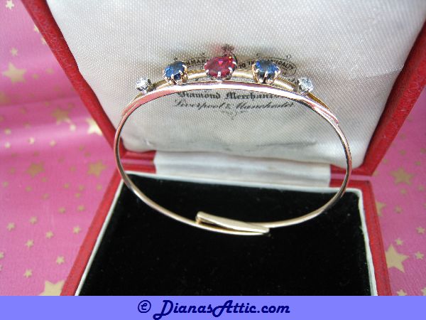 ANTIQUE   GOLD   RUBY  SAPPHIRE & DIAMOND BANGLE  